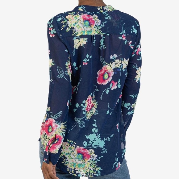 EUC Kut From The Kloth Jasmine Chiffon Blouse Blue Floral Size Medium - Picture 2 of 8